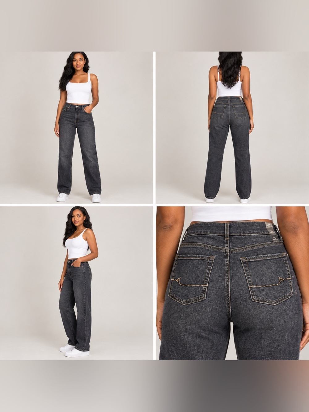 High-Rise Wide Leg Jeans in Washed Black - Women
